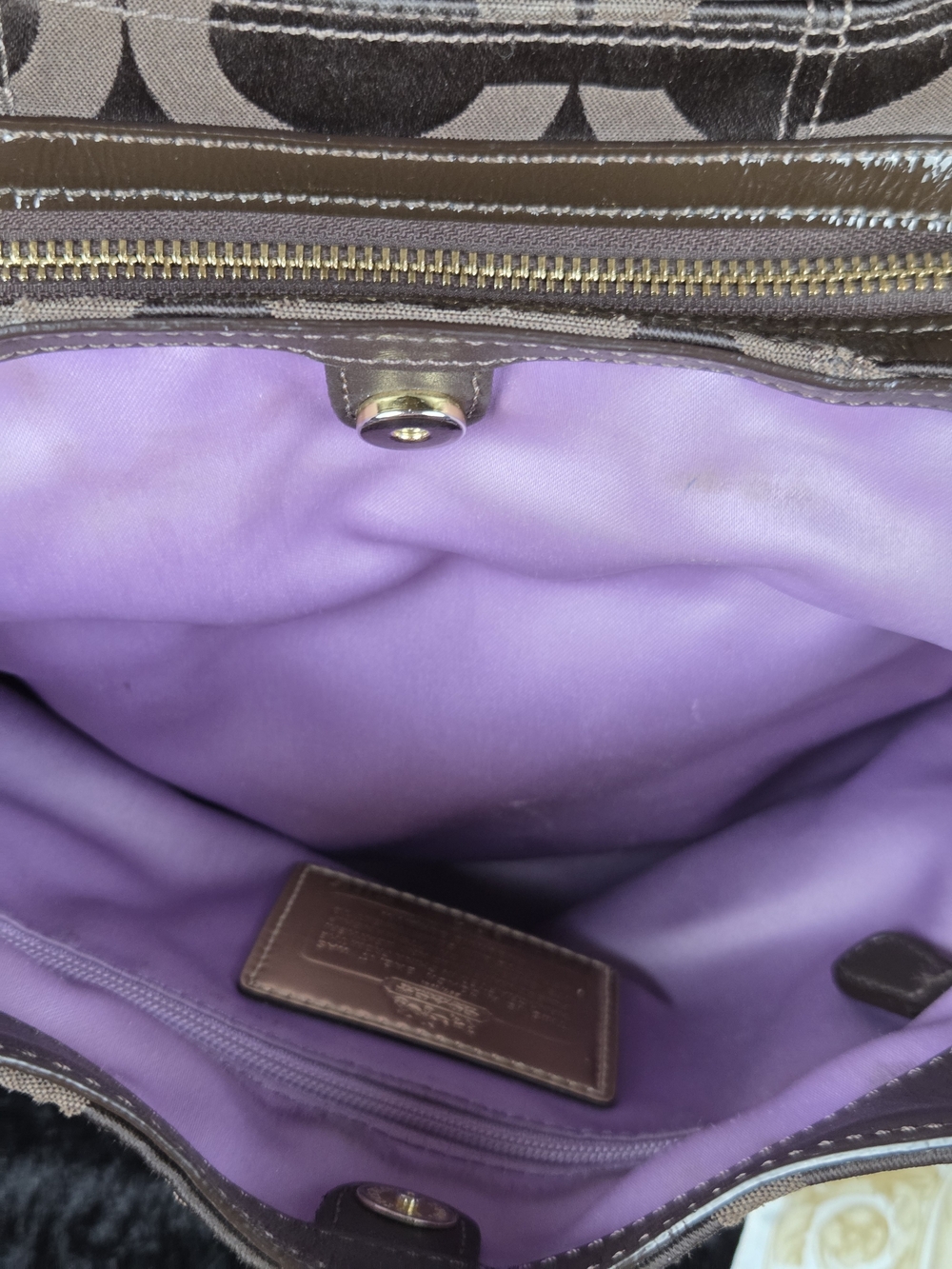 Coach Madison Op Art Maggie Shoulder Bag Brown Signature Sateen Style 14305 - Picture 15 of 16